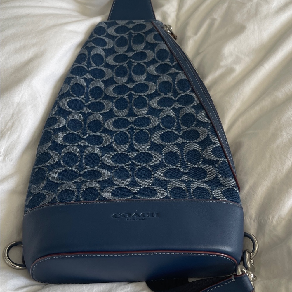 Coach Blue and Gray Men's Shoulder Crossbody Bag